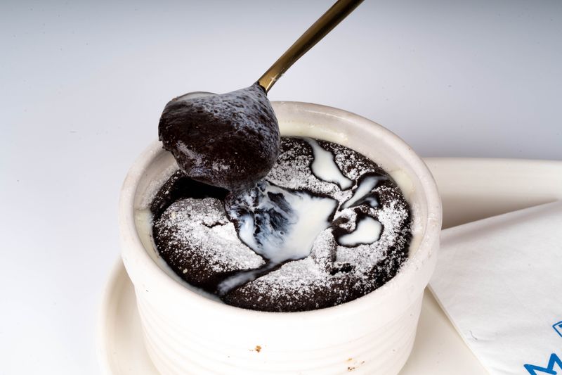 Warm chocolate lava cake with vanilla ice cream